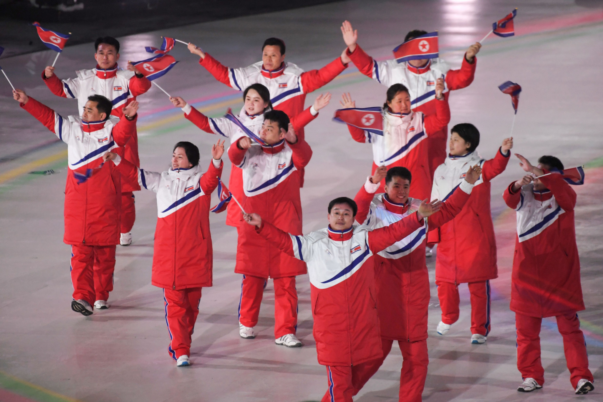 After talks between the two Koreas on the subject of marching under a united flag broke down last night, the North Korean delegation entered the arena under their own flag ©Getty Images