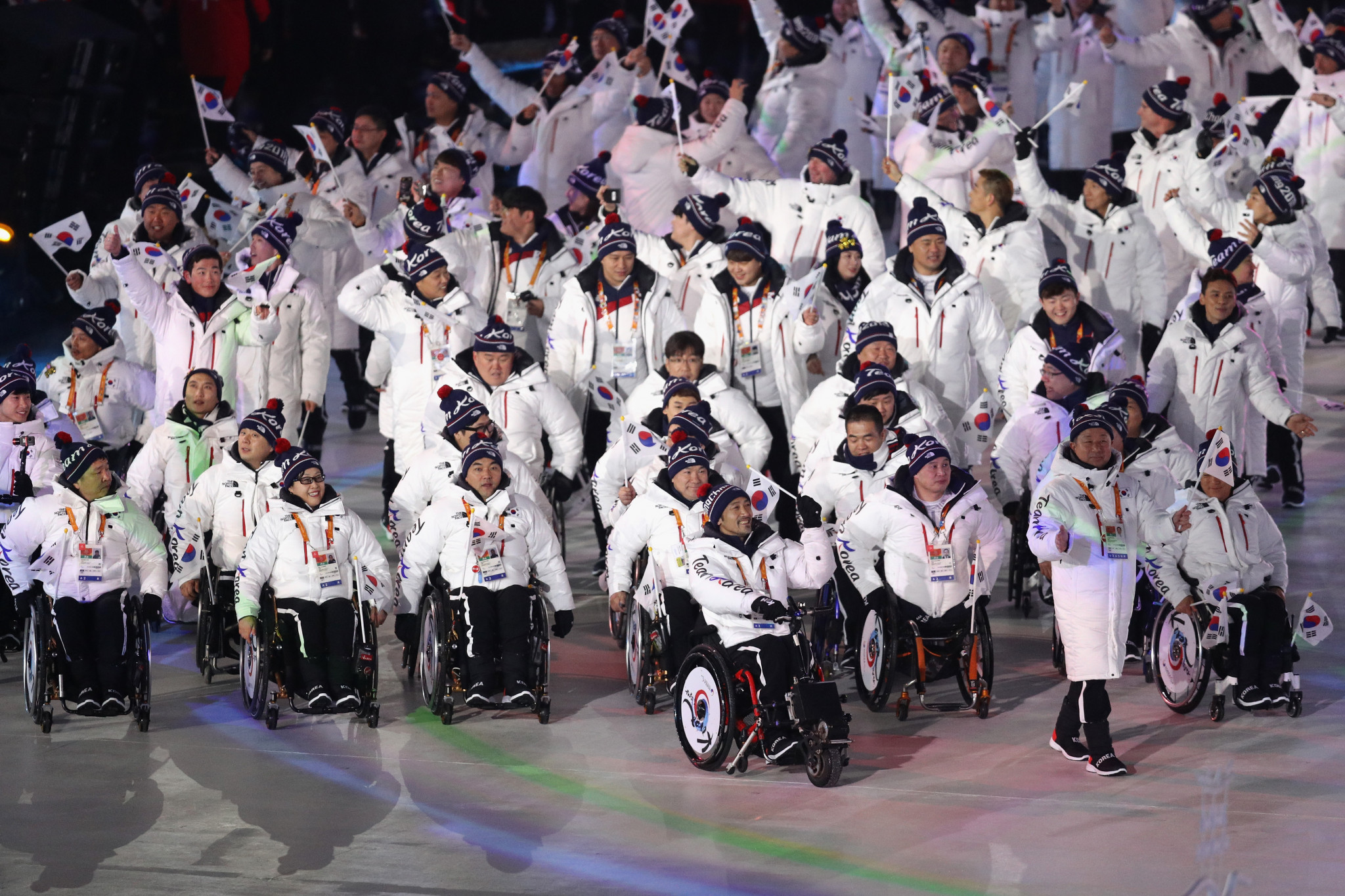 Hosts South Korea were given a warm welcome by the crowd on a cold evening at the Pyeongchang Olympic Stadium ©Getty Images