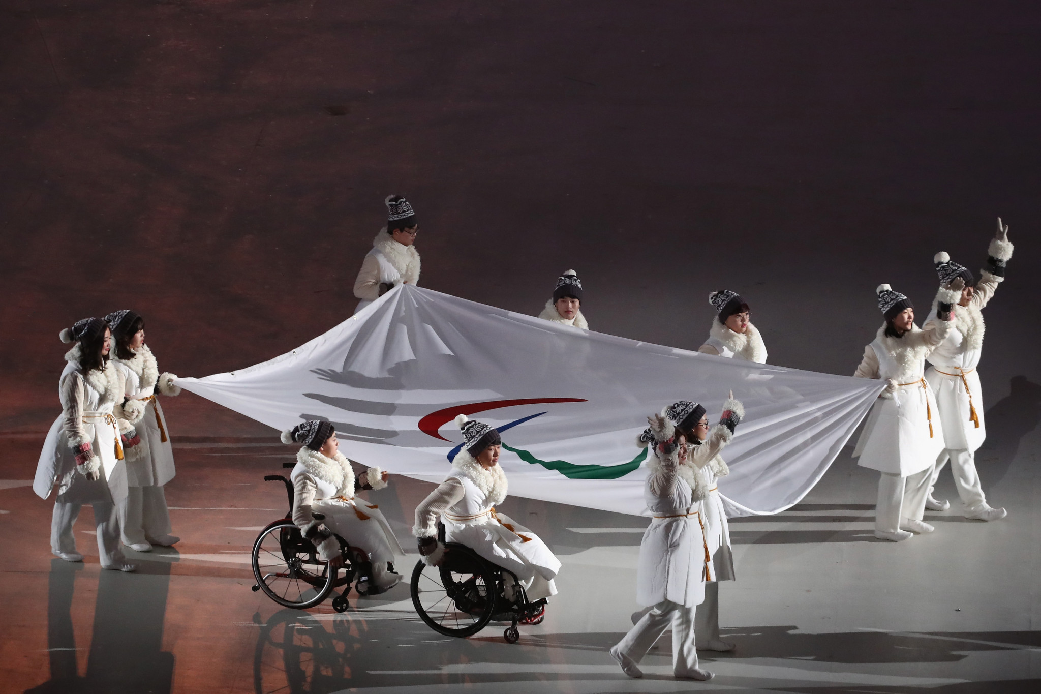 Promising future Paralympians brought the Paralympic flag into the Pyeongchang Olympic Stadium ©Getty Images