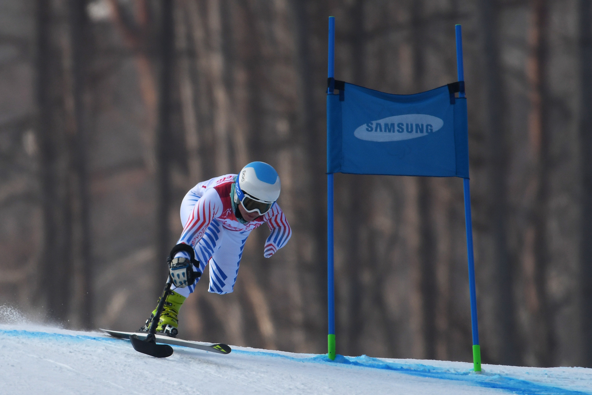 Stephanie Jallen in action during the women's downhill standing event at Jeongseon Alpine Centre ©Getty Images