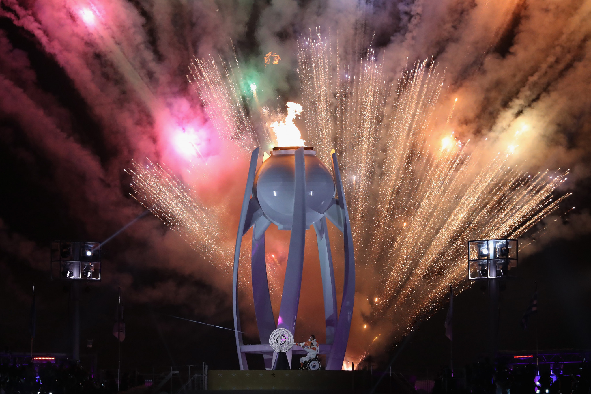The lighting of the Paralympic Cauldron marked the end of the Pyeongchang 2018 Winter Paralympics Opening Ceremony ©Getty Images