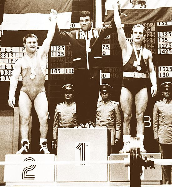 Mohammad Nassiri, centre, won an Olympic gold medal at Mexico City ©Wikipedia