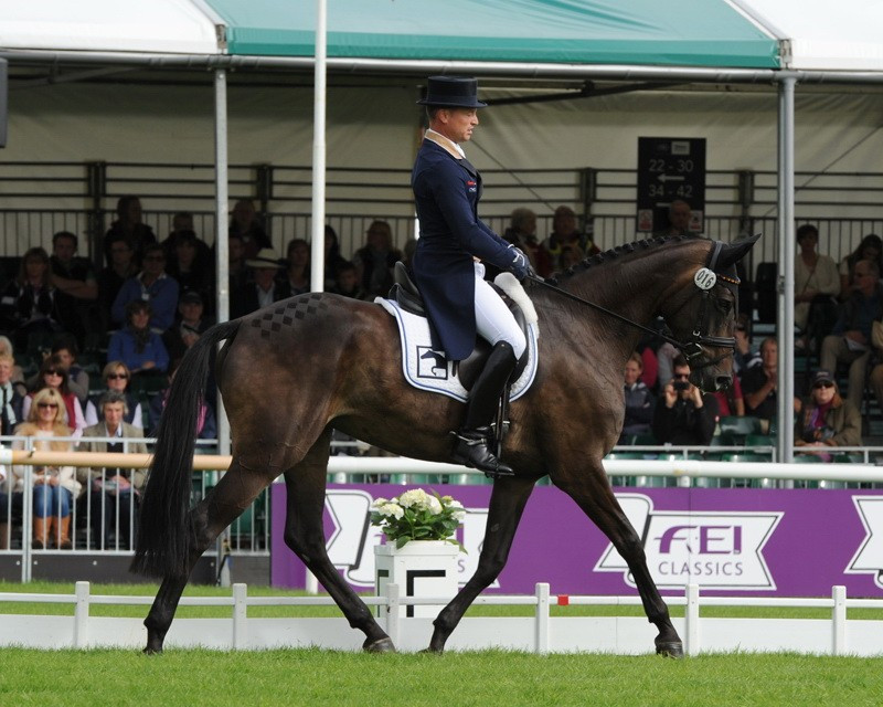 Germany's Michael Jung holds the lead after the opening day of dressage on his debut appearance at Burghley Horse Trials ©FEI/Trevor Meeks