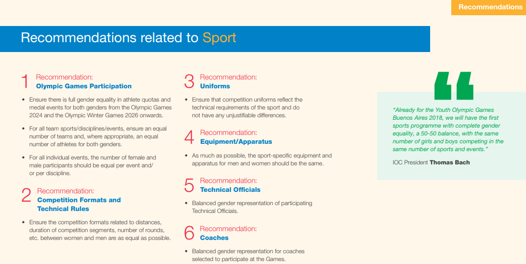 The first six of the 25 IOC recommendations for improving gender equality ©IOC