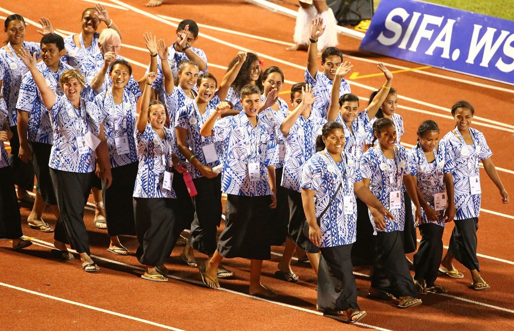Samoa's athletes received the loudest cheer of the night when they made their entrance into Apia Park