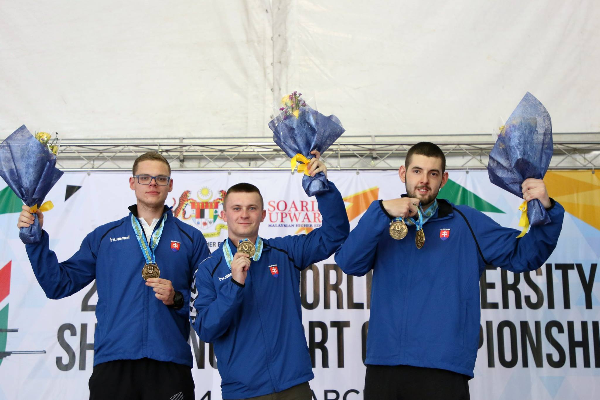 Slovakia celebrated double gold in men's trap competitions ©FISU