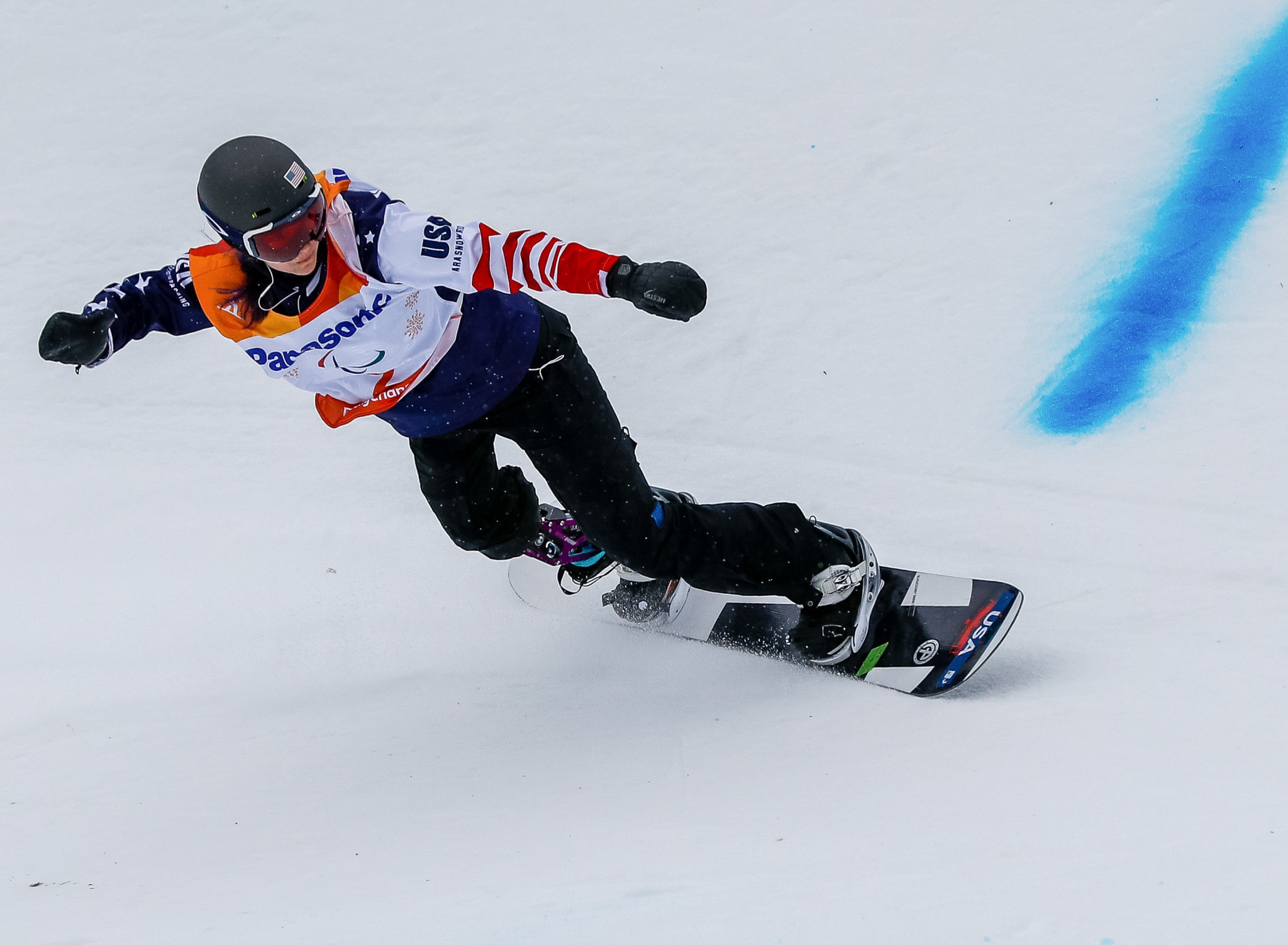 The United States' Brenna Huckaby today added women's banked slalom SB-LL1 gold to her snowboard cross crown ©Getty Images