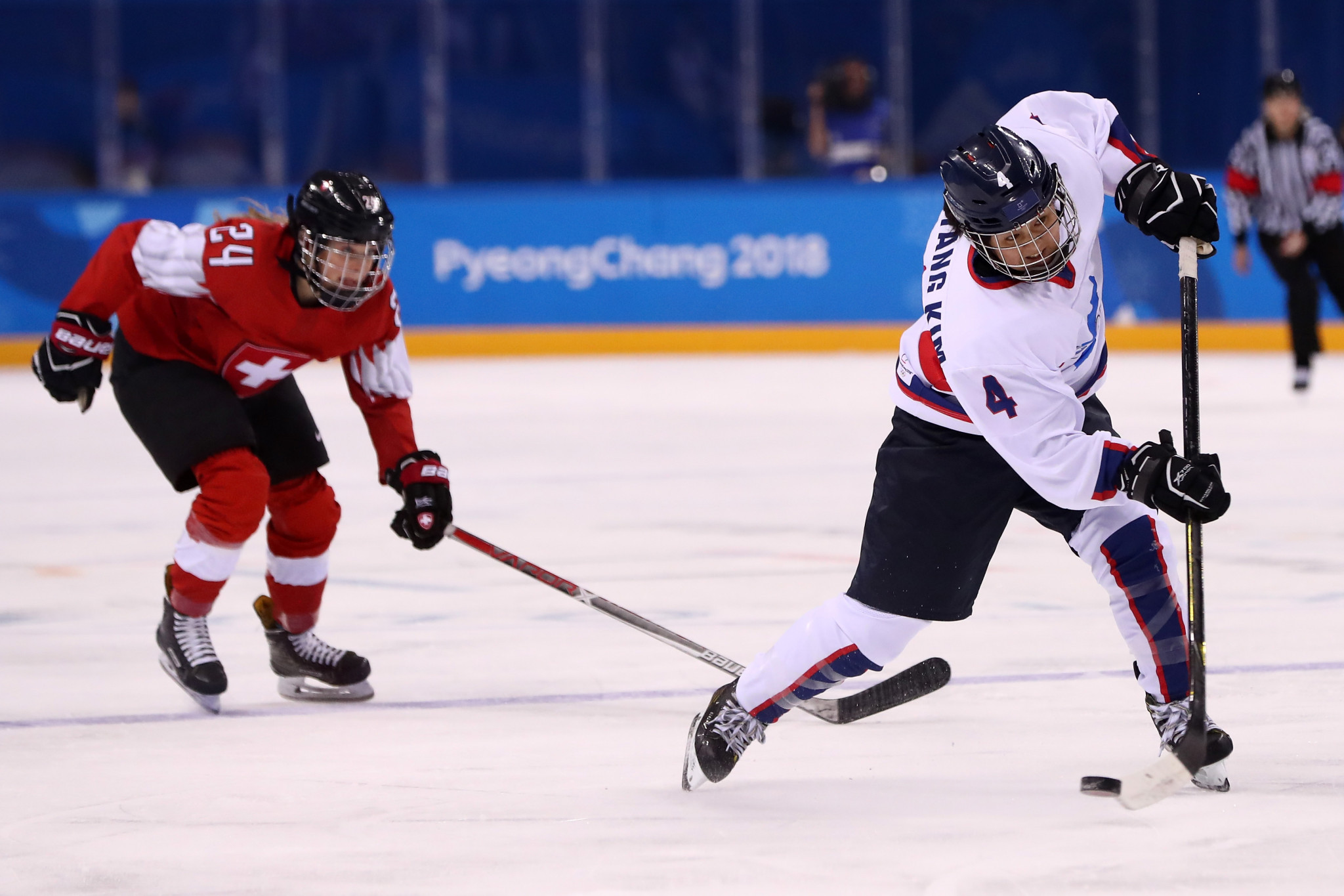 North Korean ice hockey player Un Hyang Kim, right, was secretly cleared after testing positive for a banned substance at Pyeongchang 2018 ©Getty Images