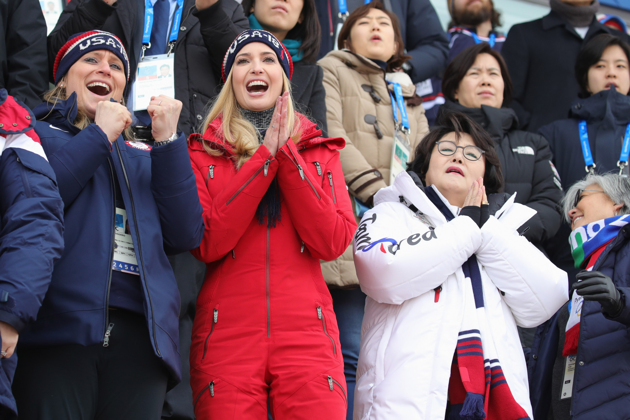 Angela Ruggiero, left, pictured alongside Ivanka Trump at last month's Winter Olympics in Pyeongchang ©Getty Images