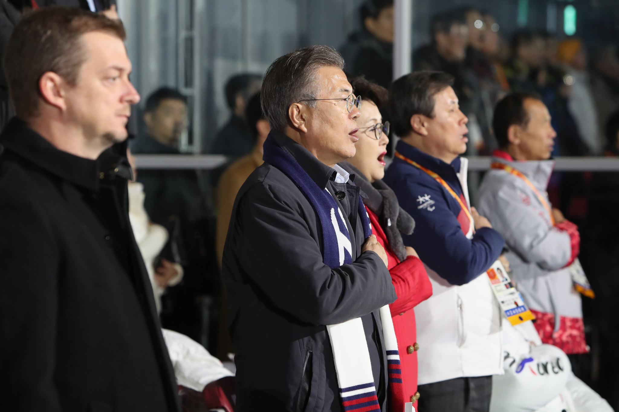 South Korean President Moon Jae-in joined in as the national anthem was sung ©Getty Images