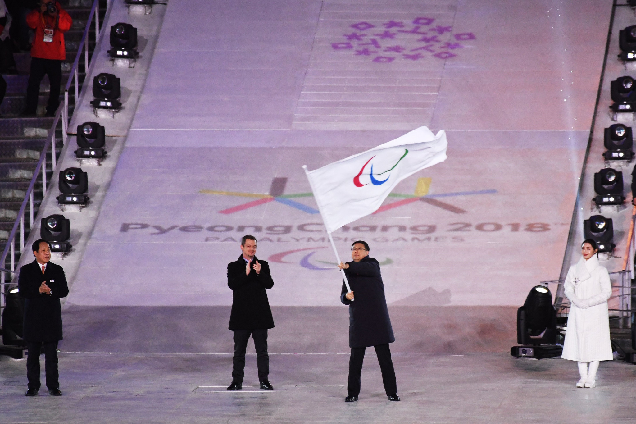The Paralympic flag was handed over to Chen Jining, the Mayor of Beijing, which will host the 2022 Winter Paralympics ©Getty Images