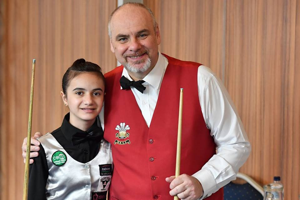 Brazil's 13-year-old Nicolly Cristo pictured after her round robin match against World Senior Championships runner-up Darren Morgan in the inaugural mixed World Snooker Federation World Championships underway in Malta © WSF Facebook