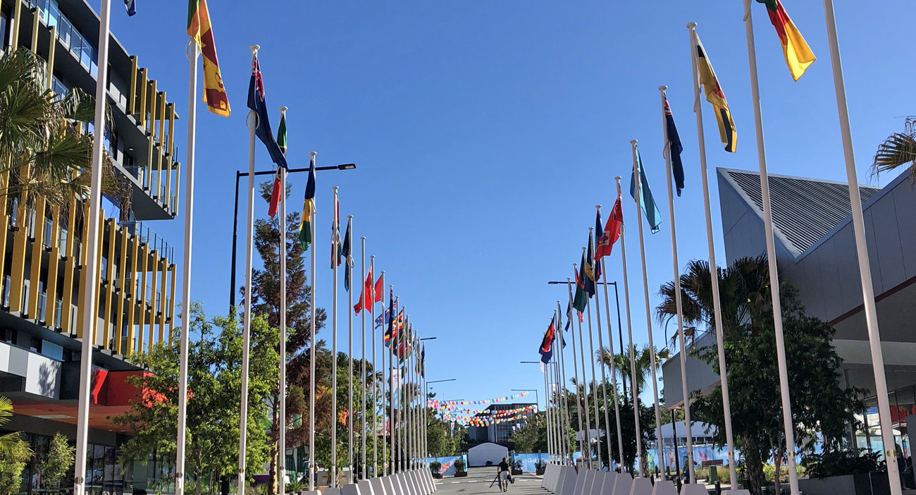 Flags of nations in the Commonwealth Games Village ©Gold Coast 2018