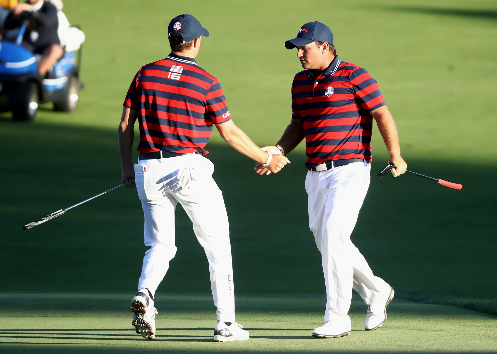 Jordan Spieth and Patrick Reed have often played together at the Ryder Cup but will be opponents this week ©Getty Images