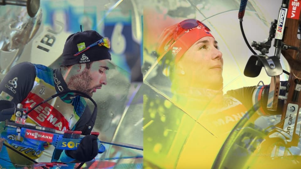Martin Fourcade, left, and Anastasia Kuzmina are in pole position to secure overall titles in Tyumen ©IBU