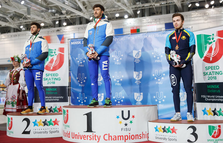 Italian athletes enjoyed medals success today in the men's 5,000m ©World Universities Speed Skating Championships