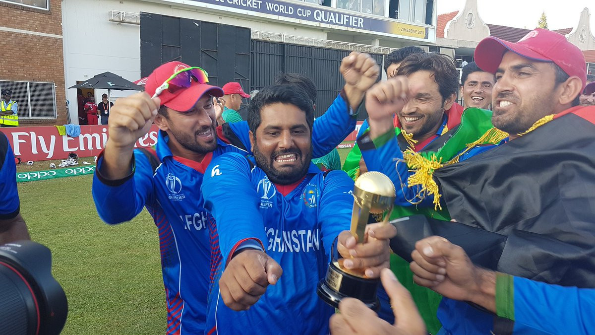 Afghanistan's players celebrate their win in Harare ©ICC