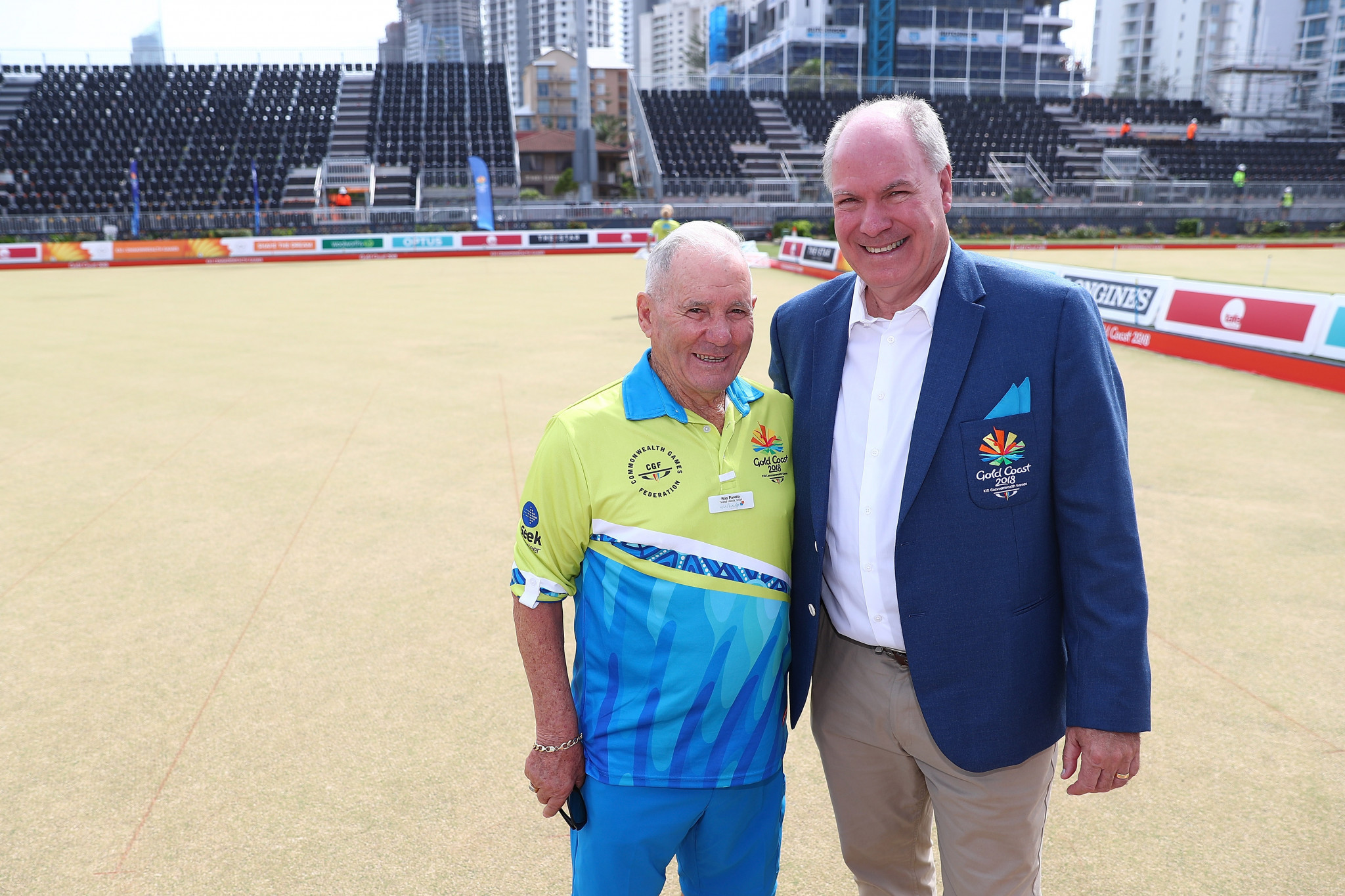 Mark Peters, right, was speaking during the unveiling of the lawn bowls venue for Gold Coast 2018 ©Getty Images