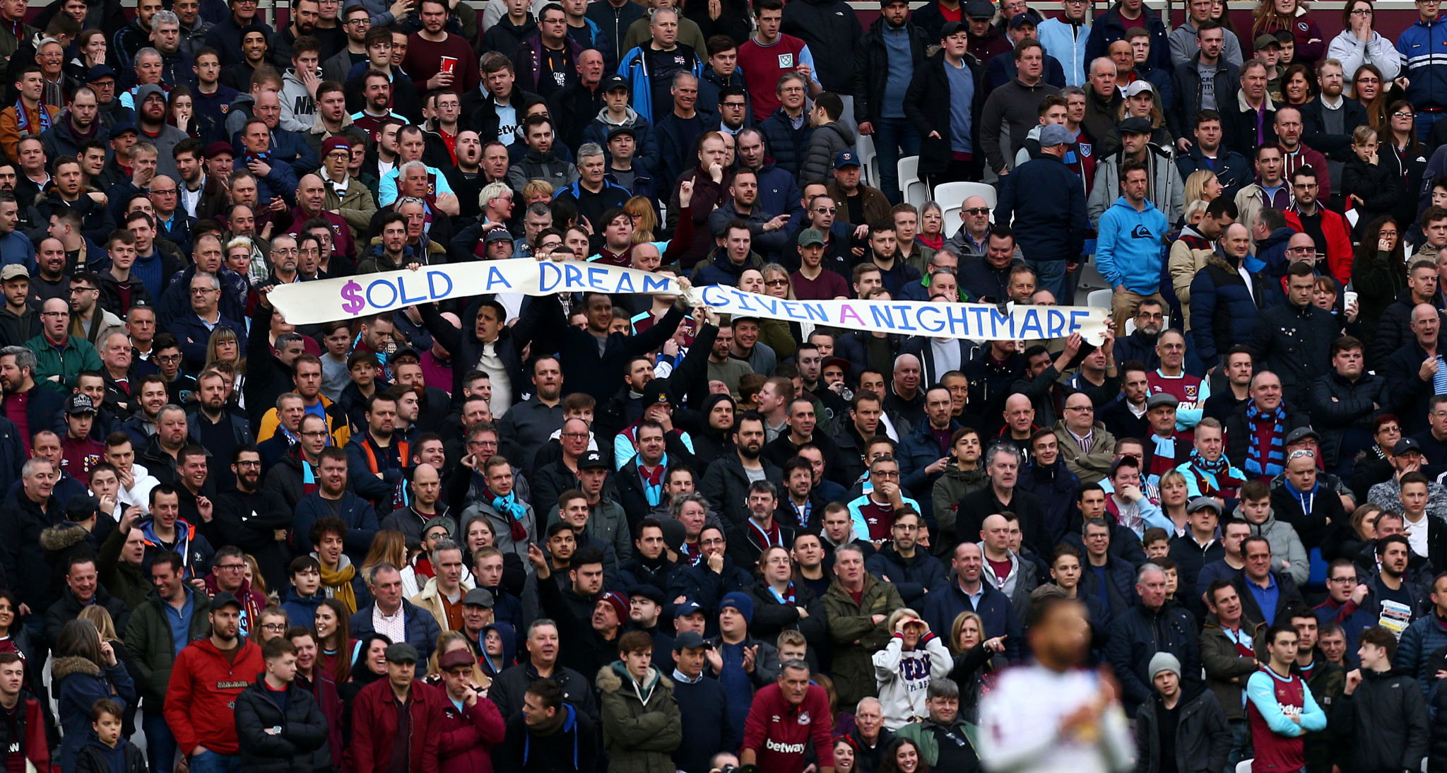 West Ham United fans protested about the Olympic Stadium during a match against Burnley earlier this month ©Getty Images