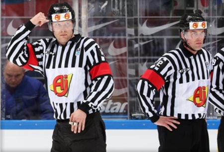 Finland's Aleksi Rantala officiated the gold medal game at the Pyeongchang 2018 Winter Olympic Games, while Czech Republic's Antonin Jerabek called the 2017 World Championships final ©Andre Ringuette/HHOF-IIHF Images
