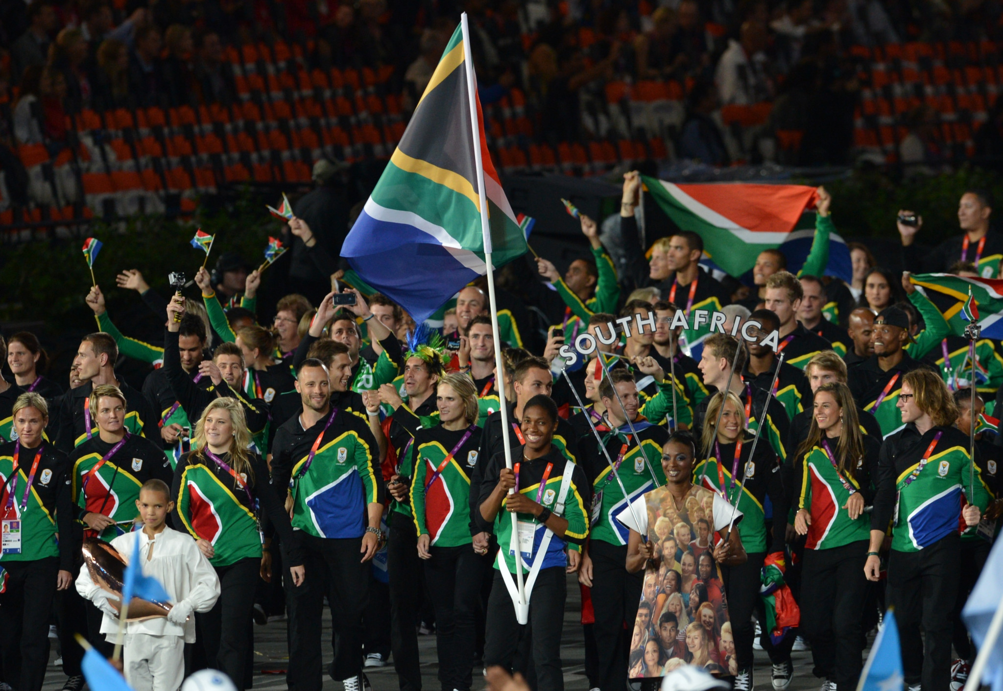 Caster Semenya carried South Africa's flag at the Opening Ceremony of the 2012 Olympic Games in London ©Getty Images