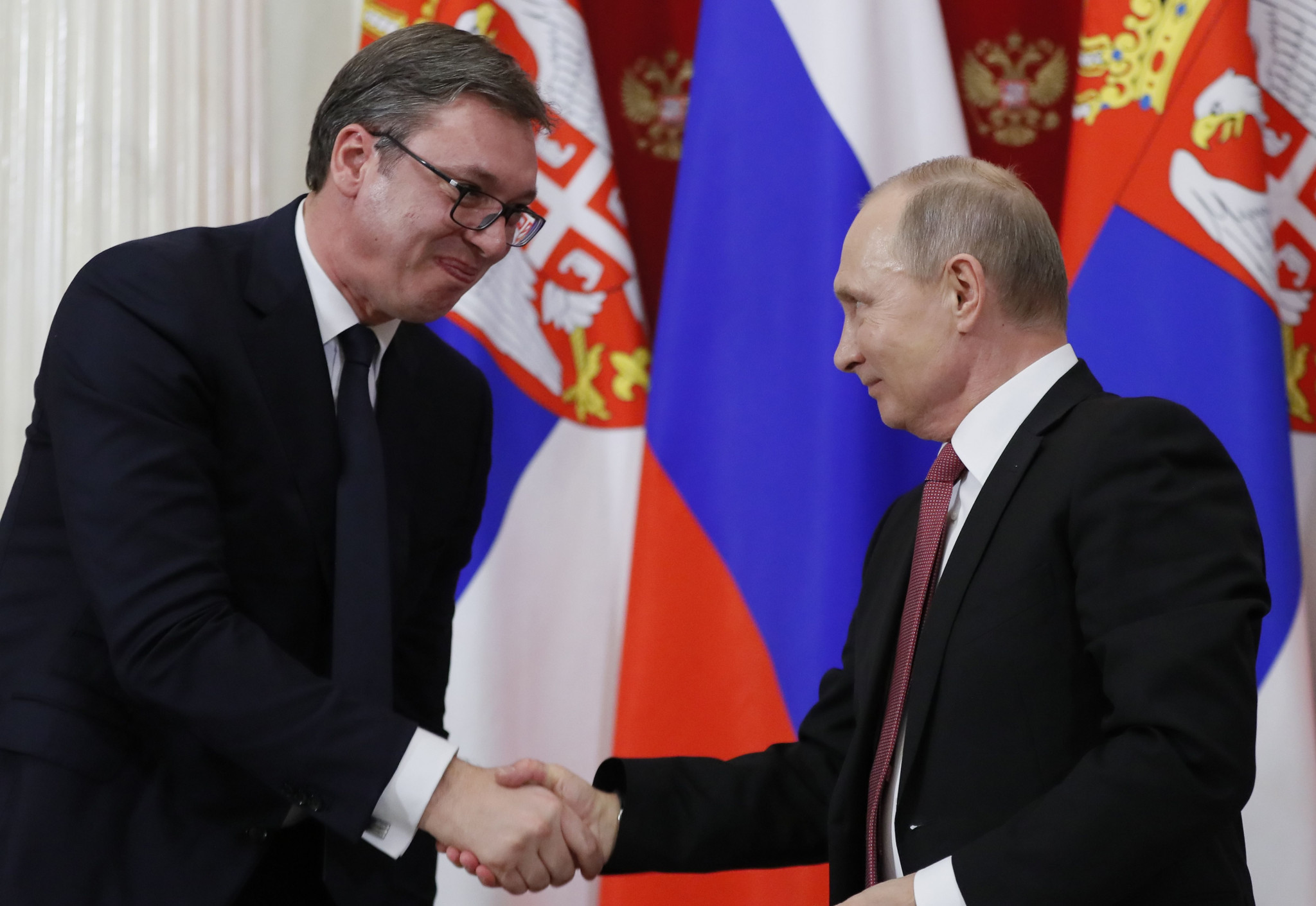 Serbian President Aleksandar Vucic, left, and Russian counterpart Vladimir Putin are said to have good relations ©Getty Images
