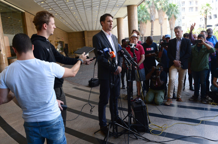 Cricket Australia's chief executive James Sutherland in Johannesburg announcing sanctions against players involved in the ball tampering incident against South Africa in the recent Third Test ©Getty Images