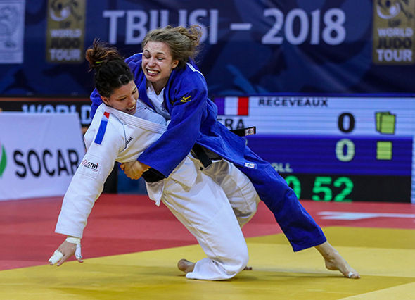 Germany's Theresa Stoll took the initiative and the gold in the women's under-57kg final against France's world bronze medallist Helene Receveaux ©IJF