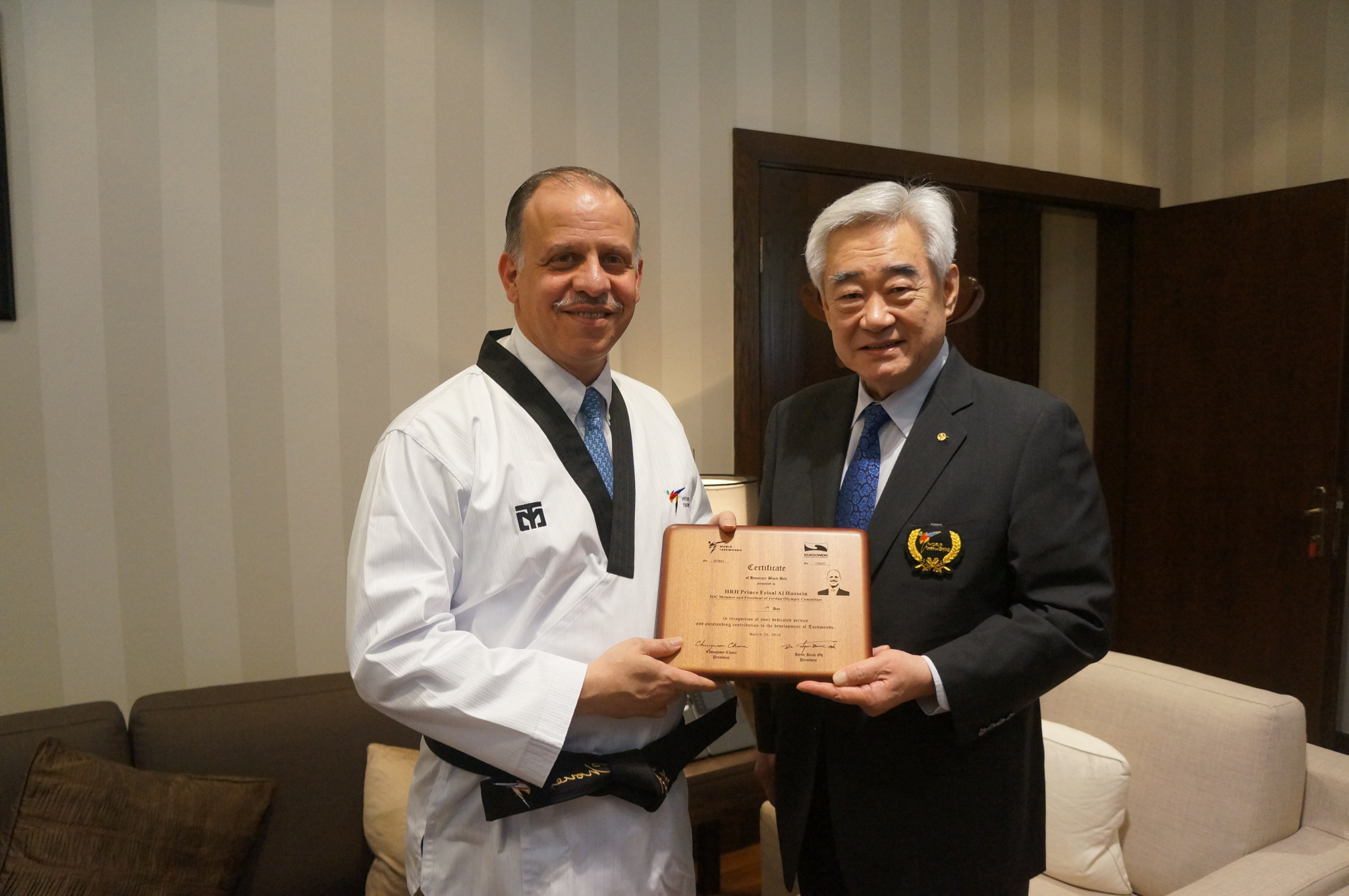 World Taekwondo President awards black belt to IOC member Prince Feisal