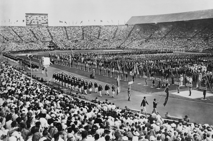 The Union flag behind which the British team marched at the Opening Ceremony of the 1948 Olympic Games had been provided at the last minute by Roger Bannister, who had had to smash a car window with a brick to retrieve it ©Getty Images