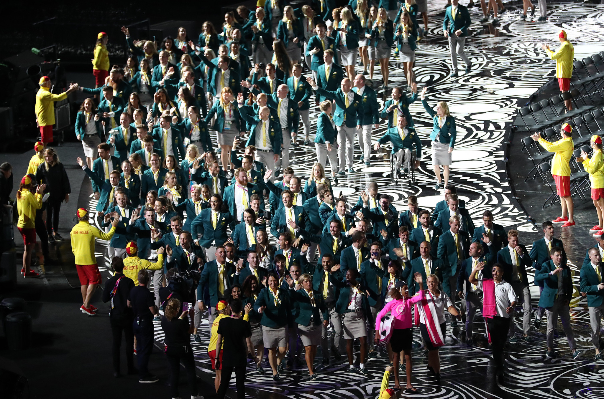The iconic song Down Under by Men at Work blared out as host nation Australia came out last during the parade of nations at the Opening Ceremony of Gold Coast 2018 ©Getty Images