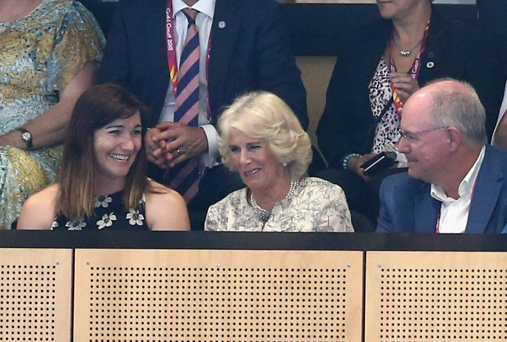 The Duchess of Cornwall, enjoyed action alongside Anna Meares and Gold Coast chief executive Mark Peters ©Getty Images