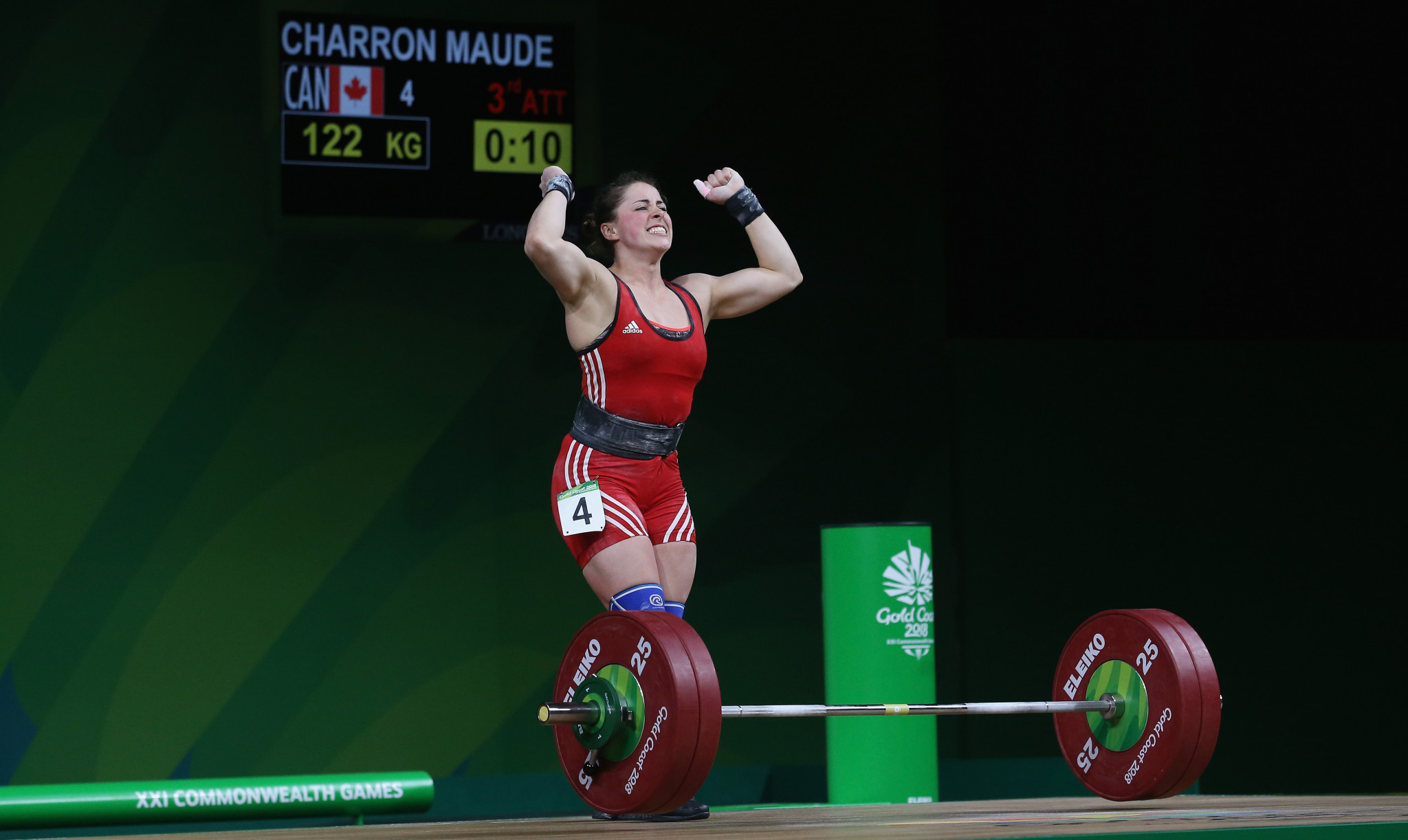 Canada’s Maude Charron broke the Commonwealth Games clean and jerk record after clinching victory in the women’s 63 kilograms weightlifting event today at Gold Coast 2018 ©Getty Images