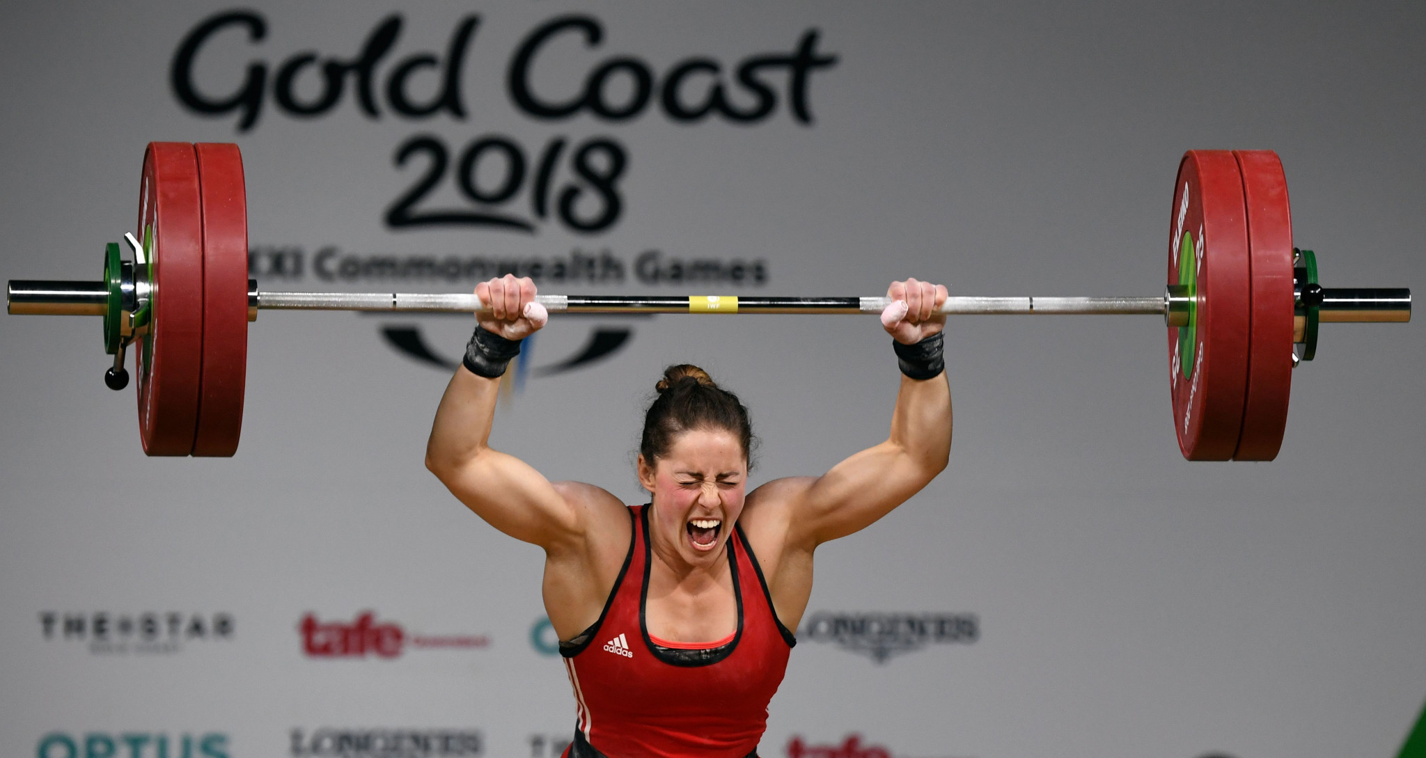 Canada’s Maude Charron broke the Commonwealth Games clean and jerk record after clinching victory in the women’s 63 kilograms weightlifting event ©Getty Images