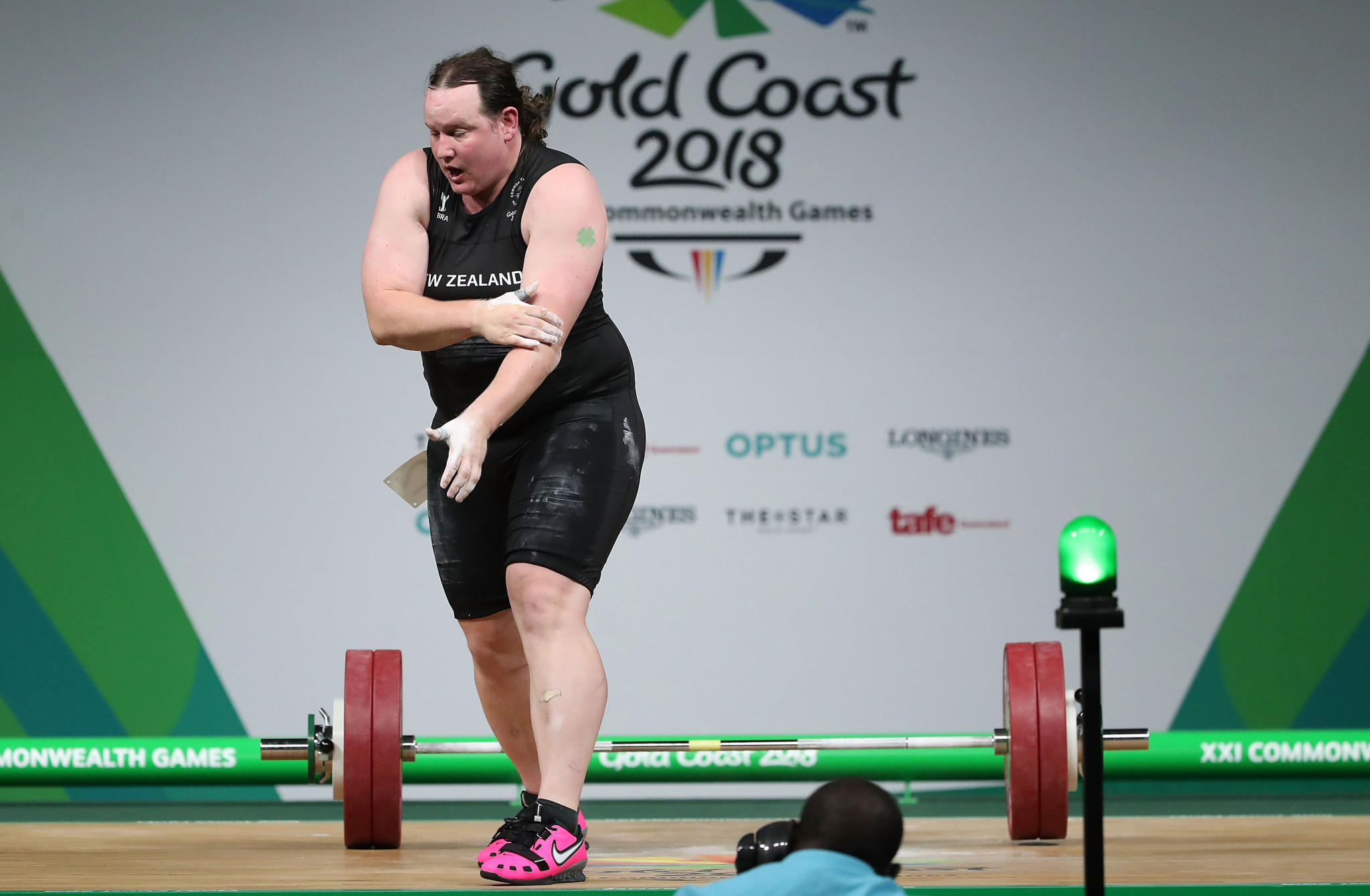 Transgender athlete Laurel Hubbard withdrew from the women's over 90kg event after injuring her left elbow ©Getty Images