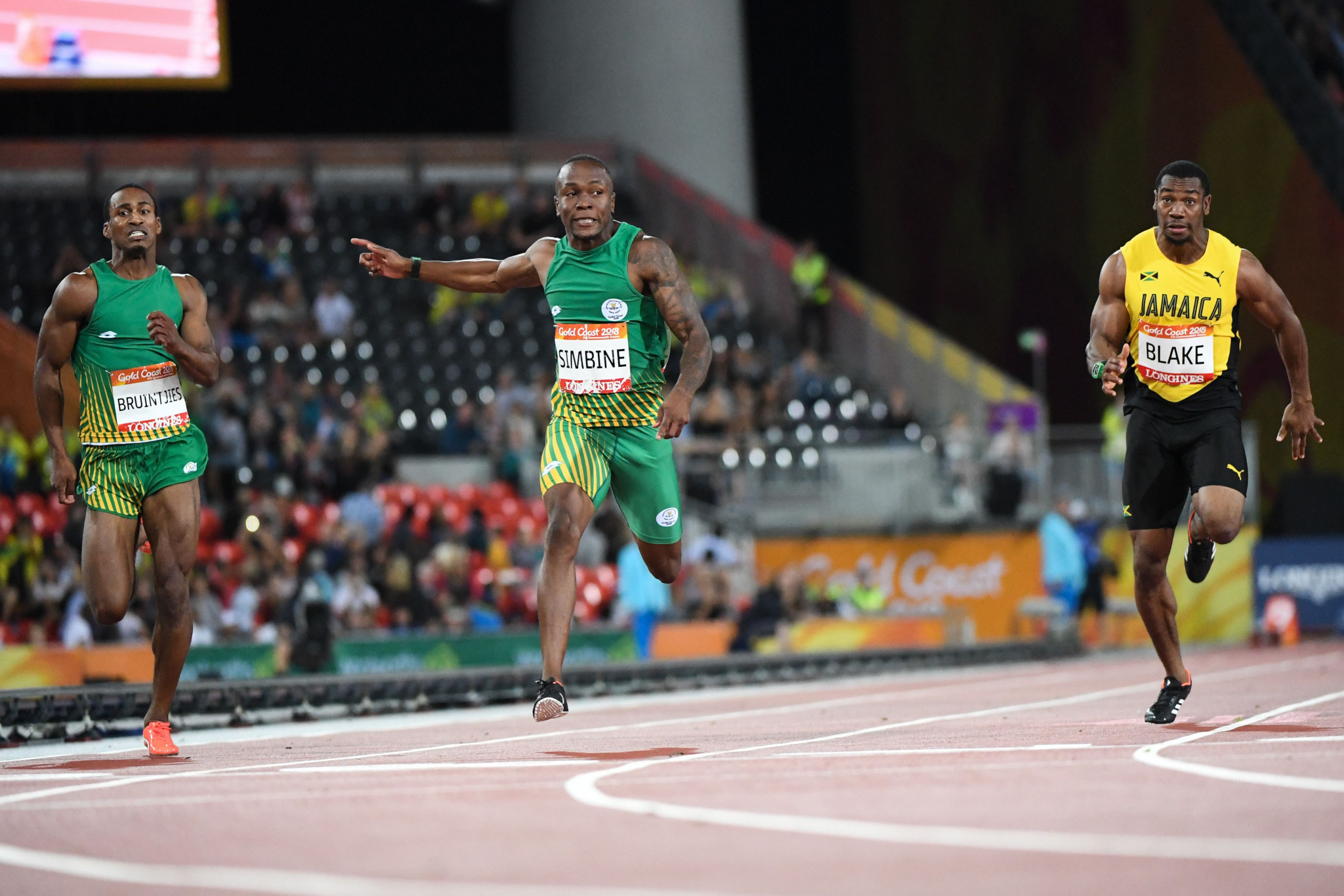 South Africa's Akani Simbine stunned a field including former world champion Yohan Blake to win the men's 100 metres gold medal on day five of the Gold Coast 2018 Commonwealth Games ©Getty Images