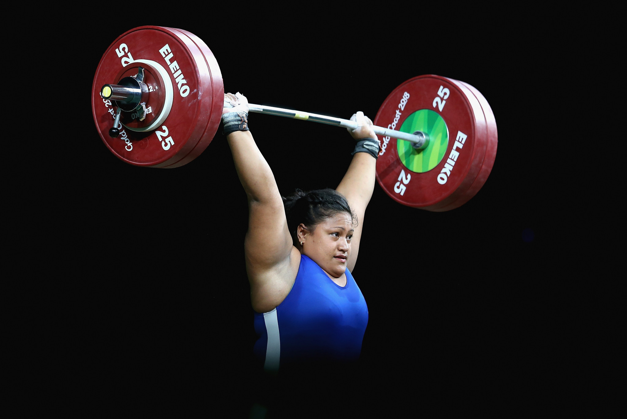 Samoa’s Feagaiga Stowers capitalised on transgender athlete Laurel Hubbard’s withdrawal from the women’s over 90 kilograms weightlifting event to claim victory ©Getty Images