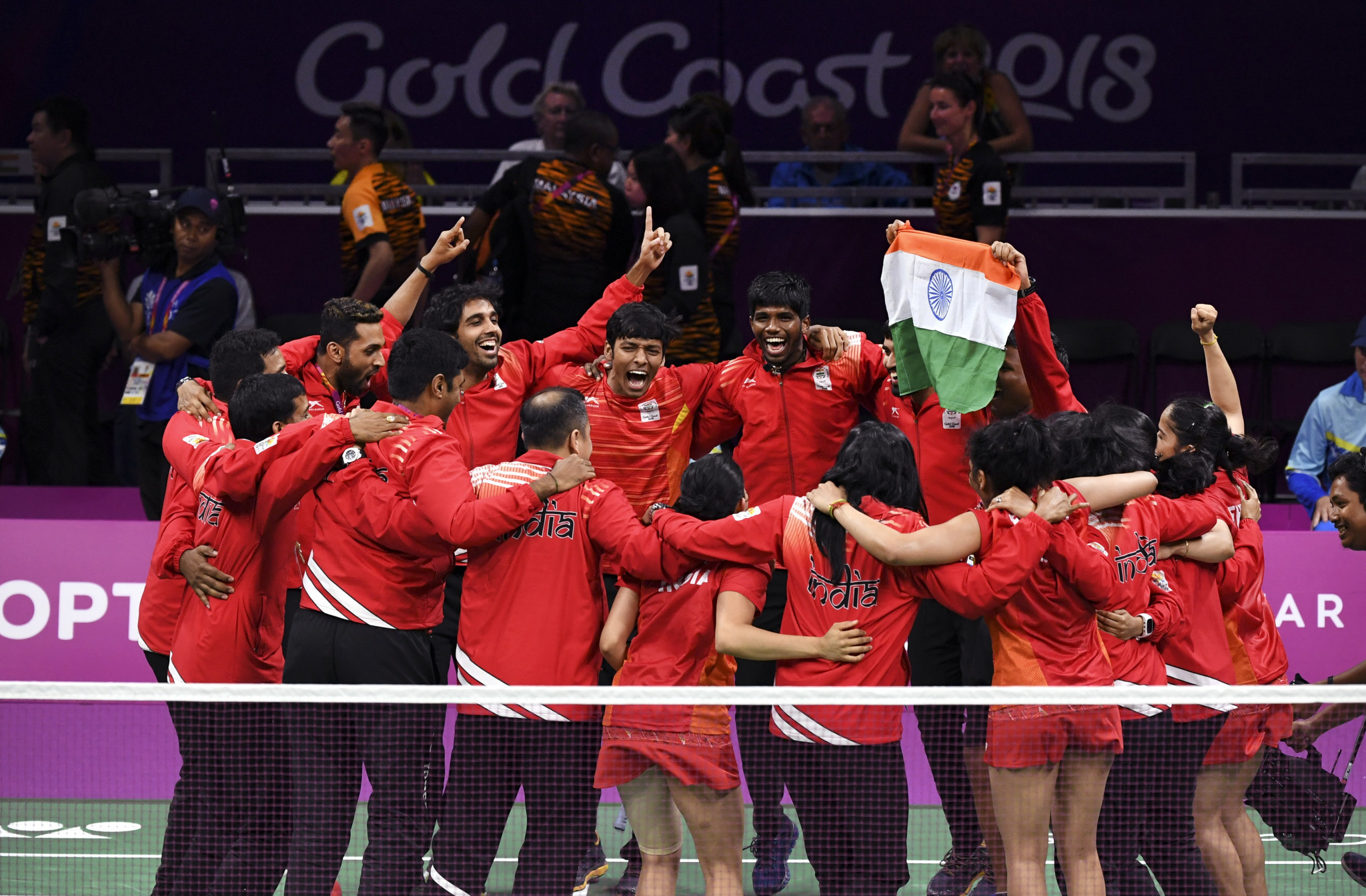 India celebrate winning the gold medal in the badminton mixed team event ©Getty Images 