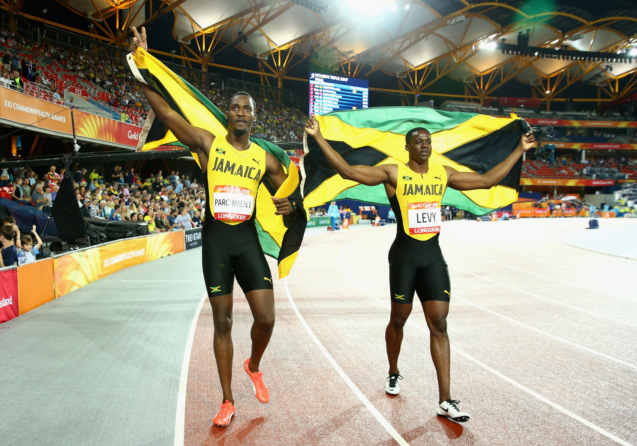 Victory for Ronald Levy, left, in the 110m hurdles  meant it was a good night for Jamaica ©Getty Images