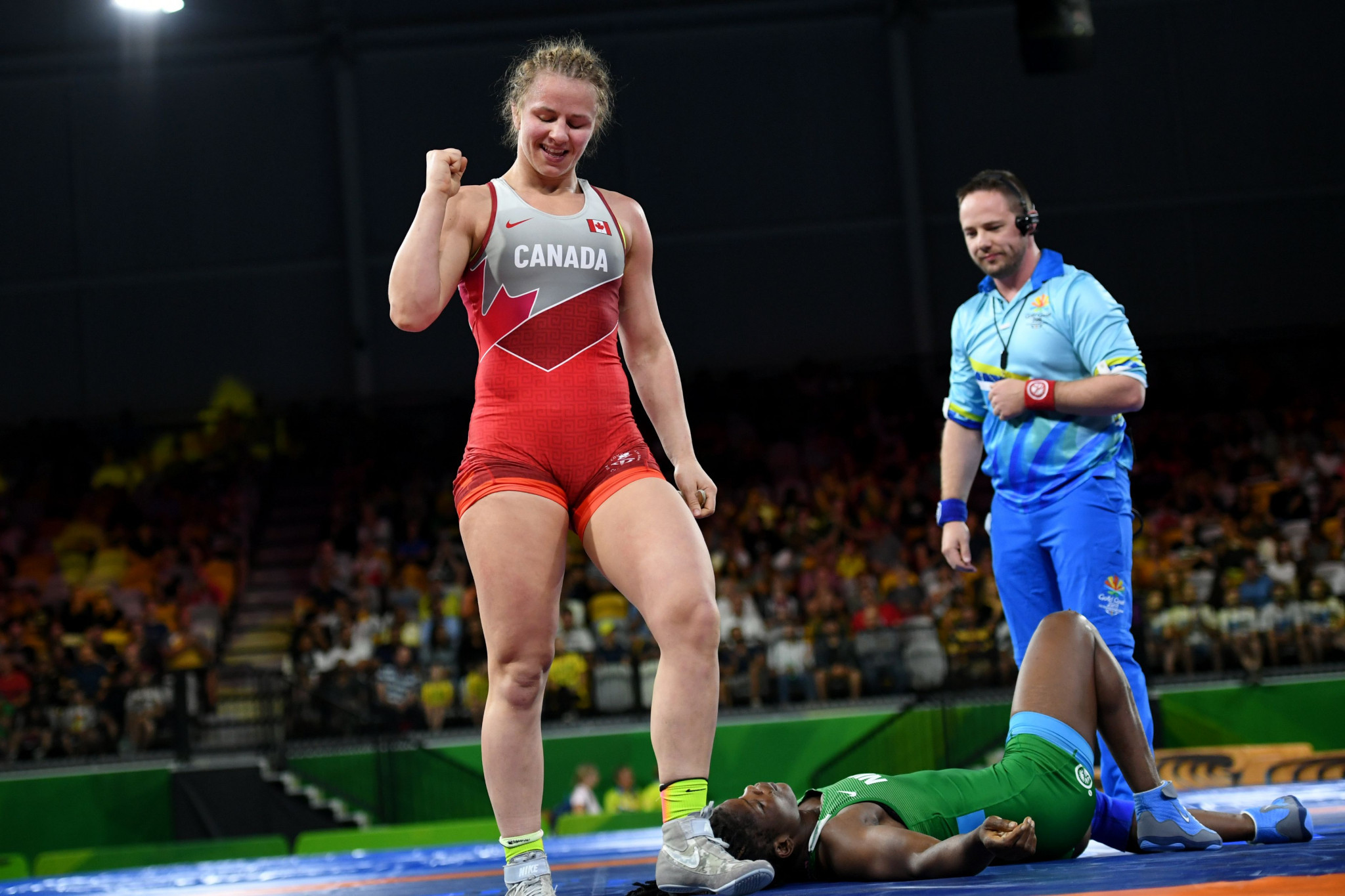 Erica Wiebe of Canada defended her 75kg crown on the opening day of wrestling at Gold Coast 2018 ©Getty Images