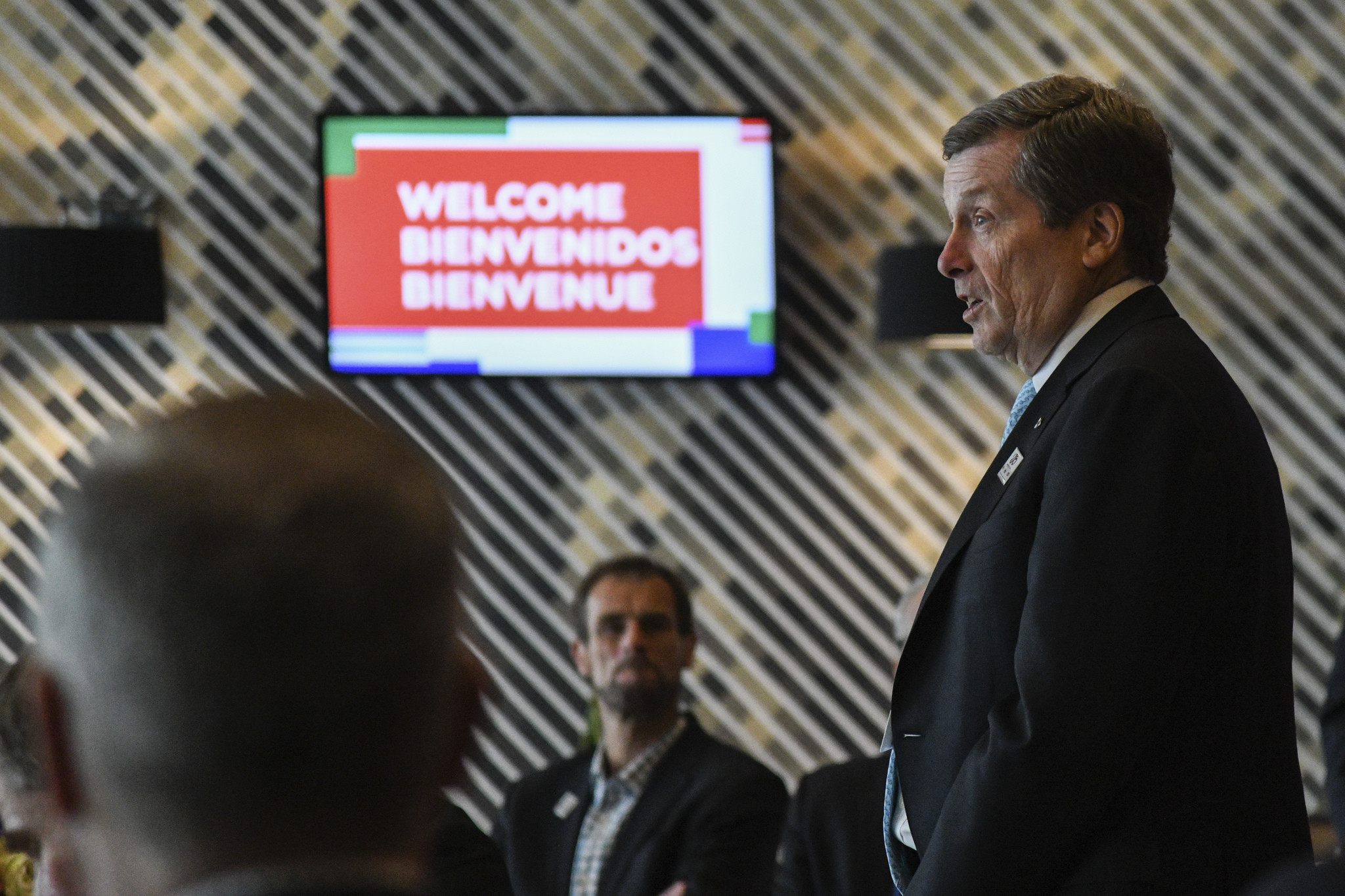 Toronto Mayor John Tory pictured welcoming the bid team ©United Bid Committee