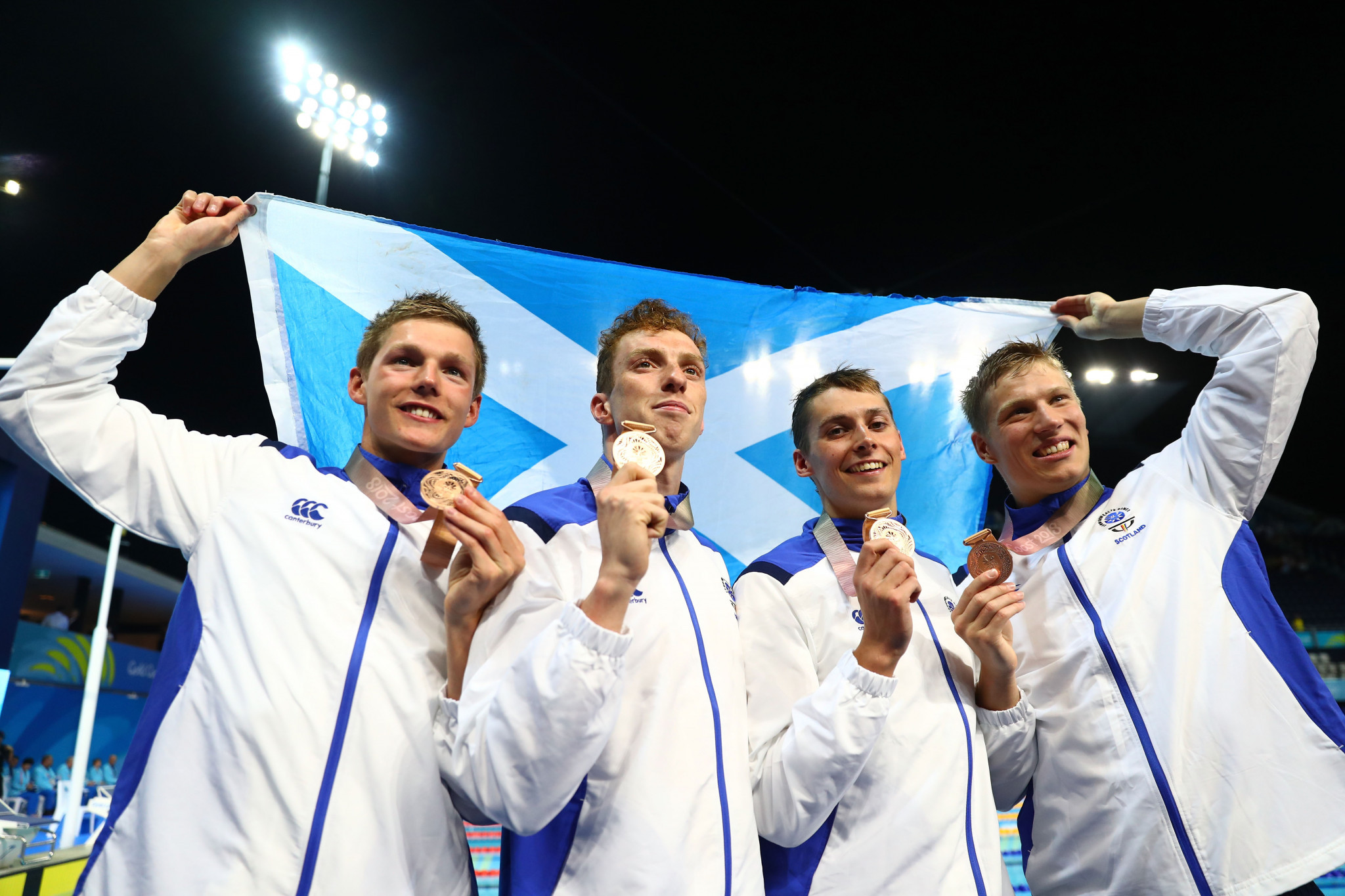 Dan Wallace, second left, won two bronze medals at Gold Coast 2018 ©Getty Images