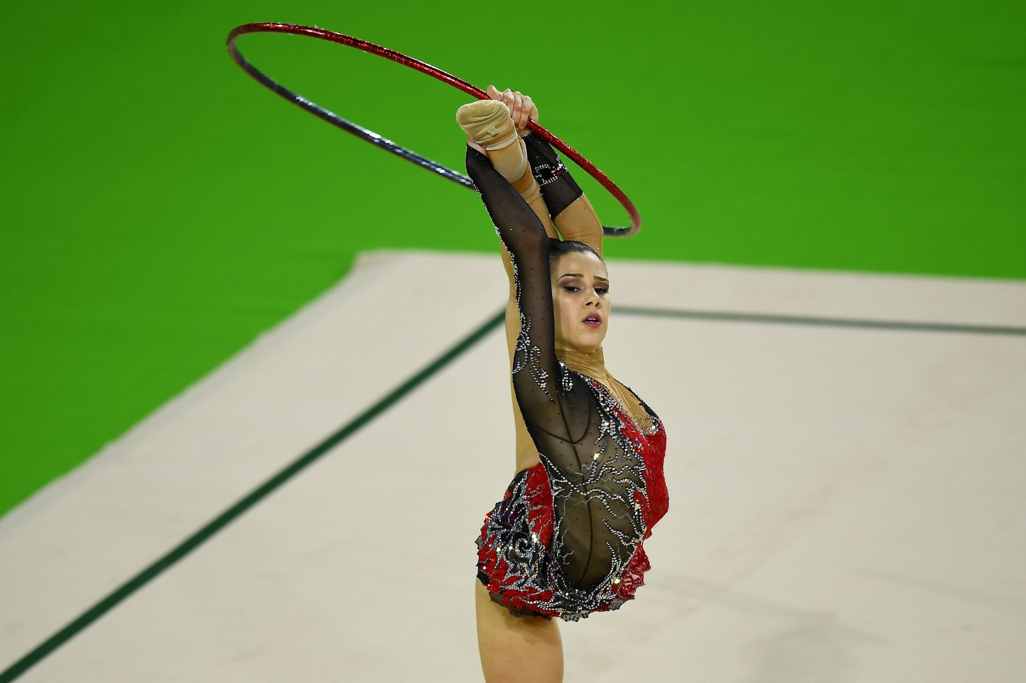 Cyprus' Diamanto Evripidou won the hoop at the rhythmic gymnastics ends Gold Coast 2018 with a total of six medals ©Getty Images