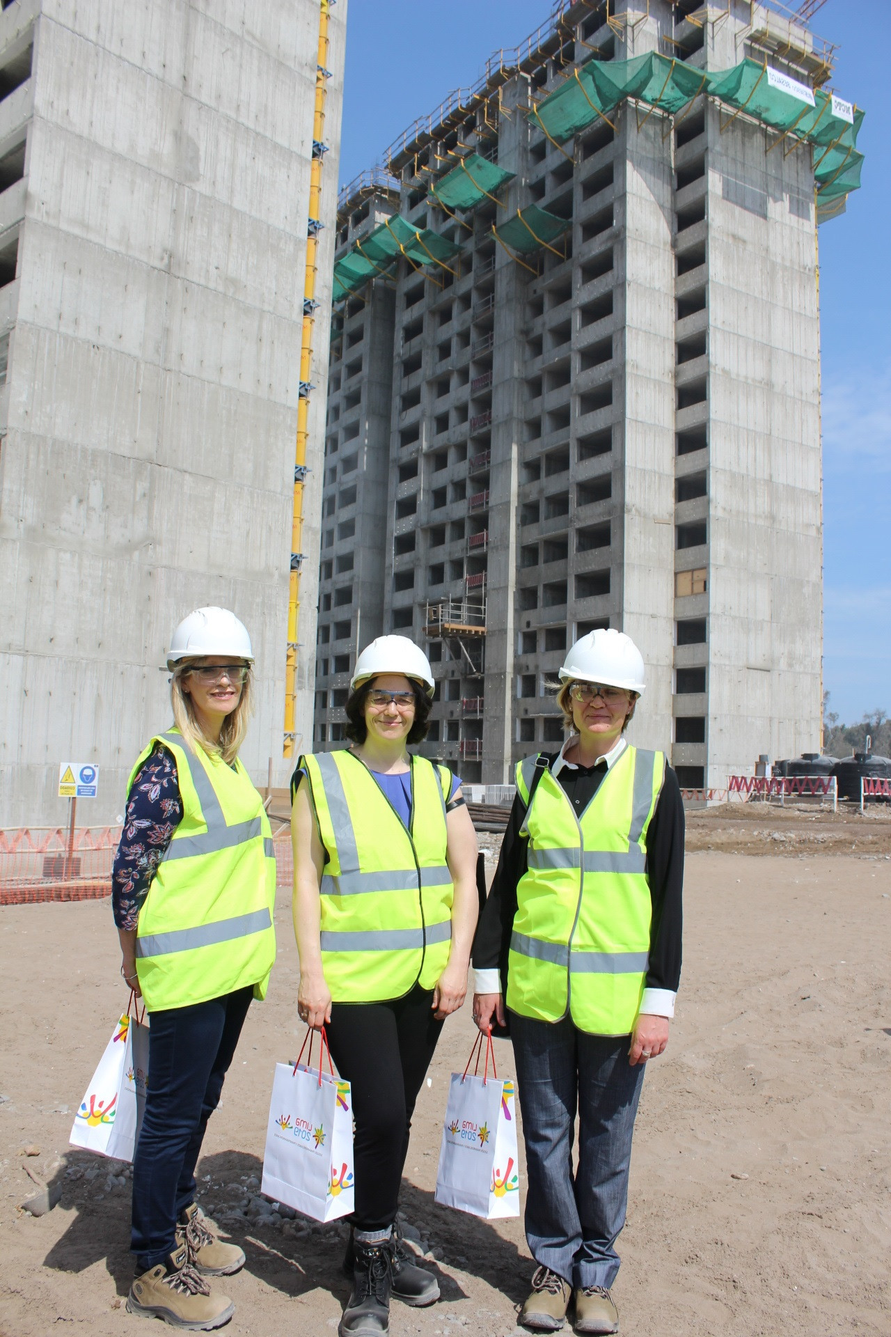 Director of international trade in Peru Francine Torbett, left, and the director general of the UK Department for International Trade Catherine Vaughan, centre, with Kate Harrison, right, at the Pan American Village ©Lima 2019
