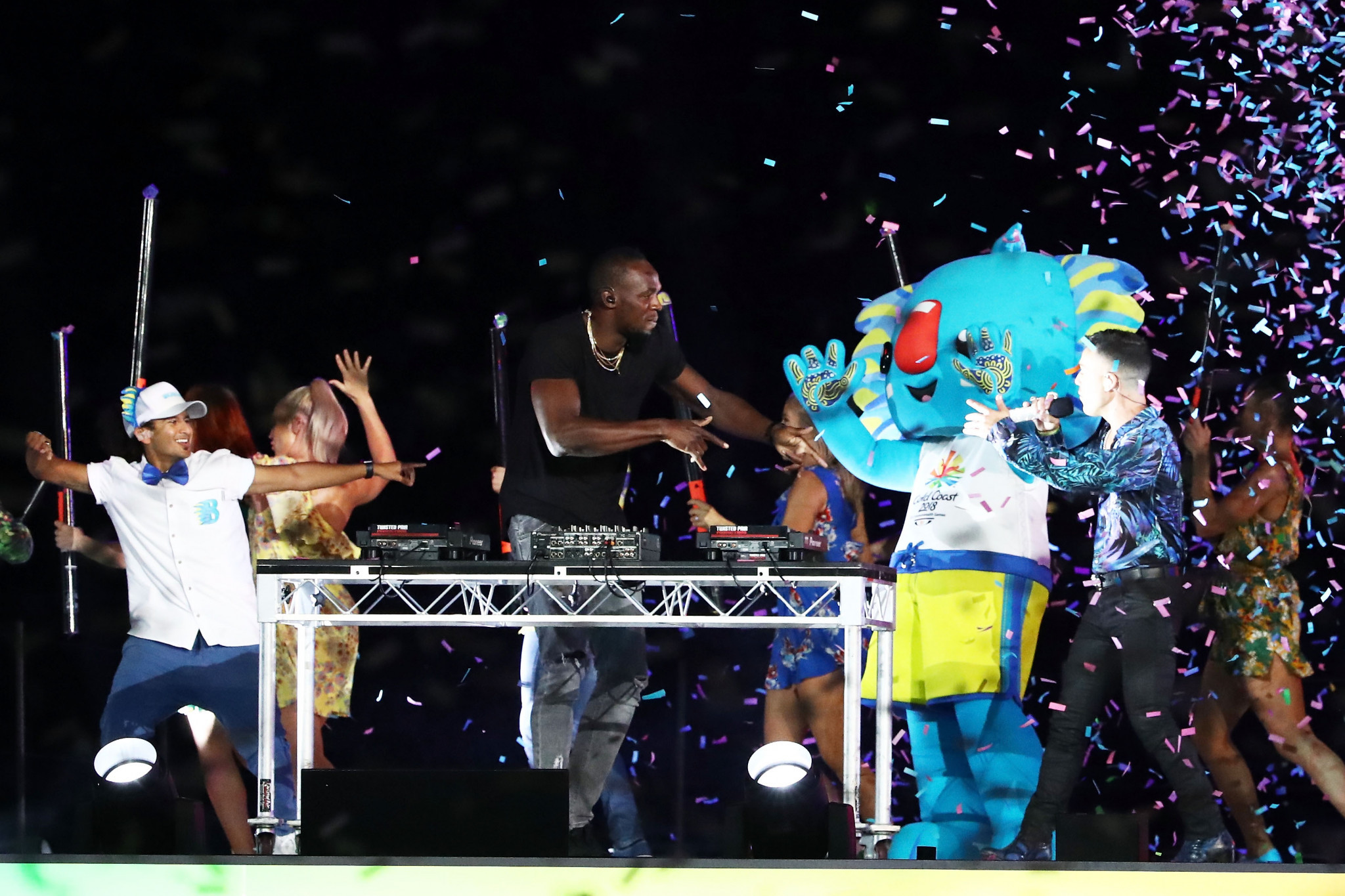 Usain Bolt appeared alongside Gold Coast 2018 mascot Borobi ©Getty Images