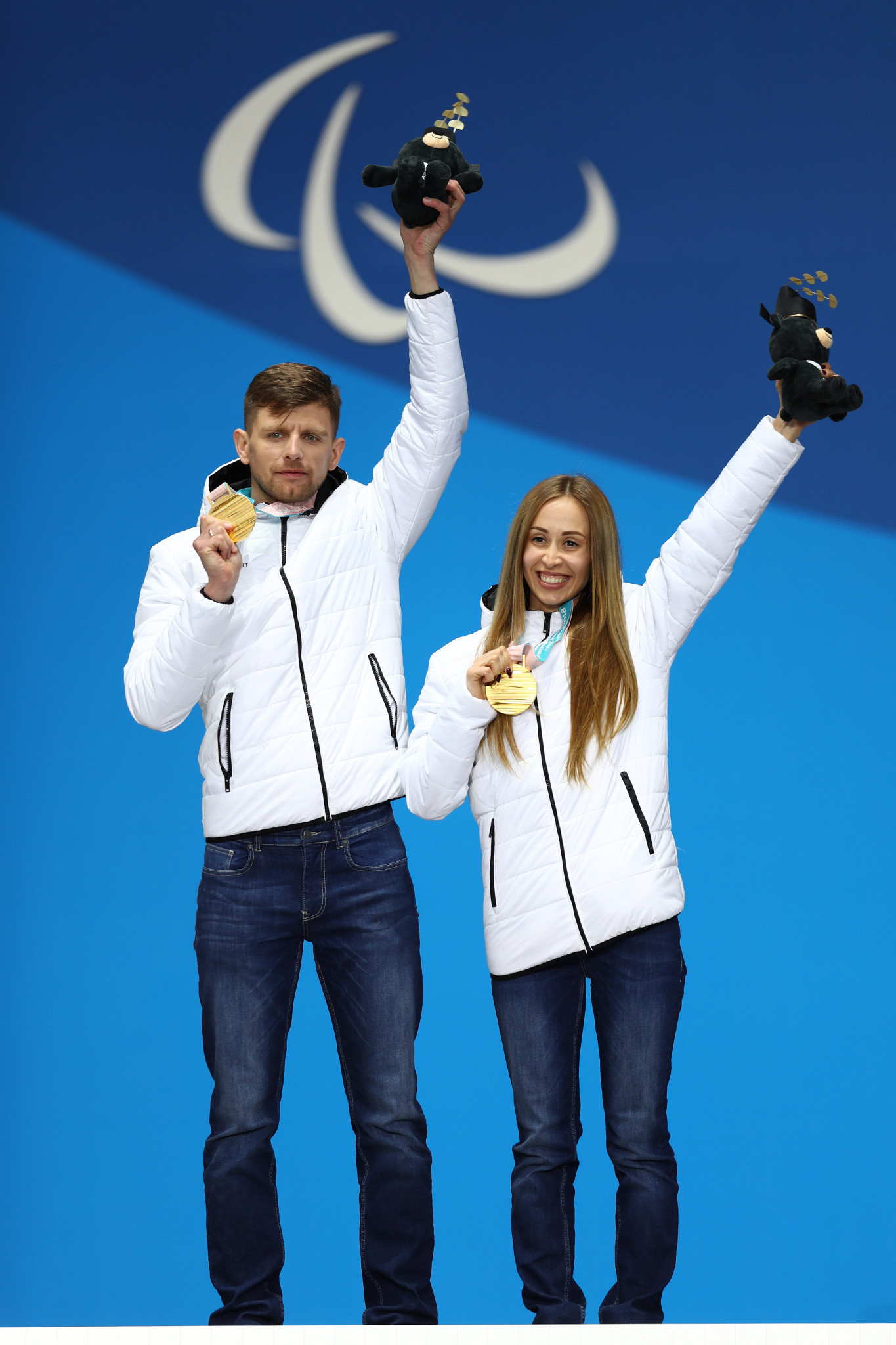 Mikhalina Lysova, right, and her guide Alexey Ivanov, left, won five medals at Pyeongchang 2018 ©Getty Images