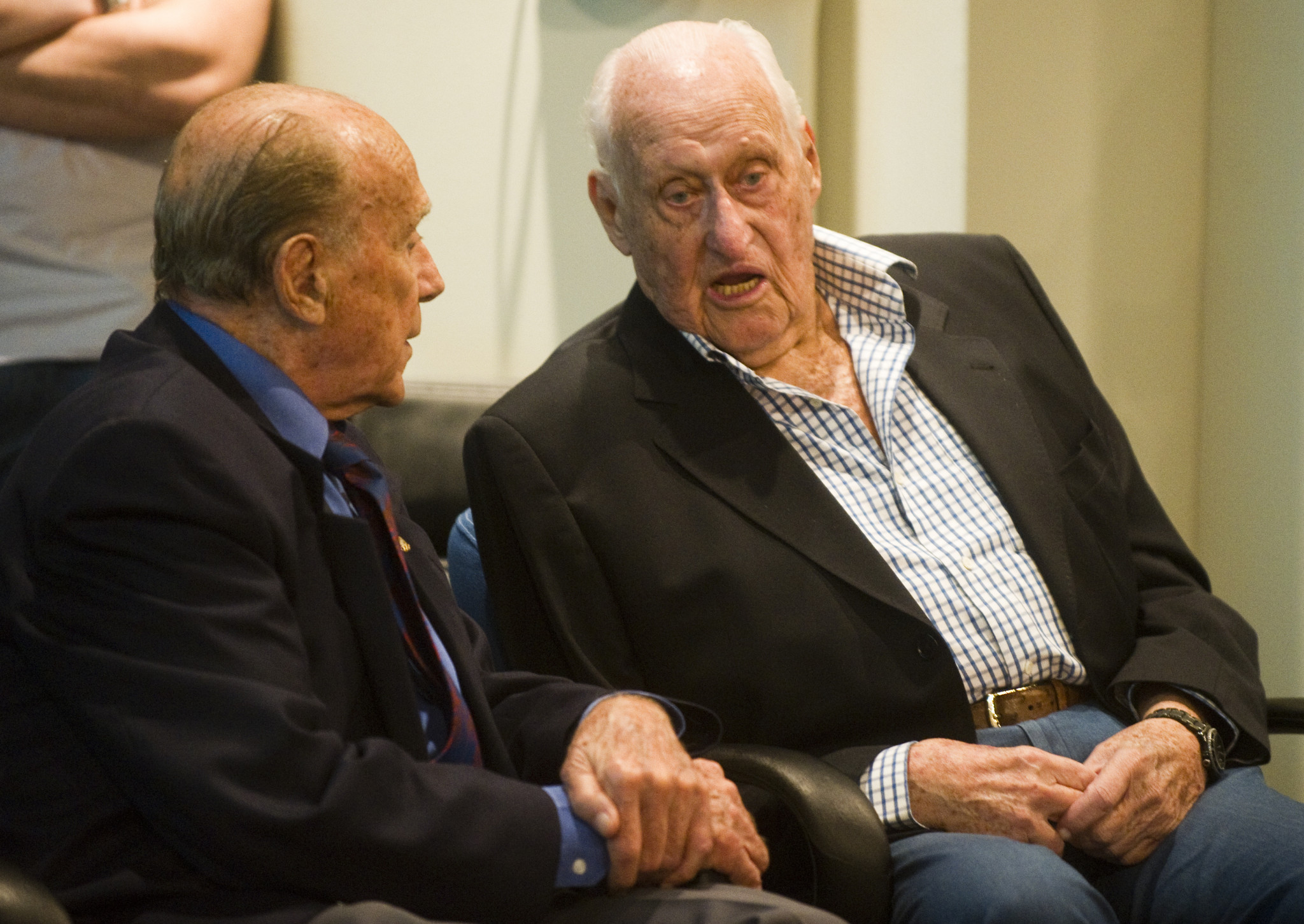 Andre Richer, left, speaks with former FIFA President Joao Havelange in 2012 ©Getty Images