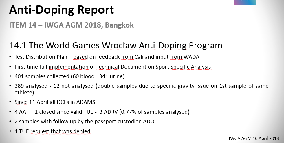 Details of the anti-doping programme at the World Games in Wrocław ©World Games