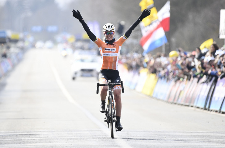 Rio 2016 champion Anna Van Der Breggen, pictured winning the Tour of Flanders on April 1, will seek a fourth consecutive Fleche Wallone Femmes title tomorrow ©Getty Images