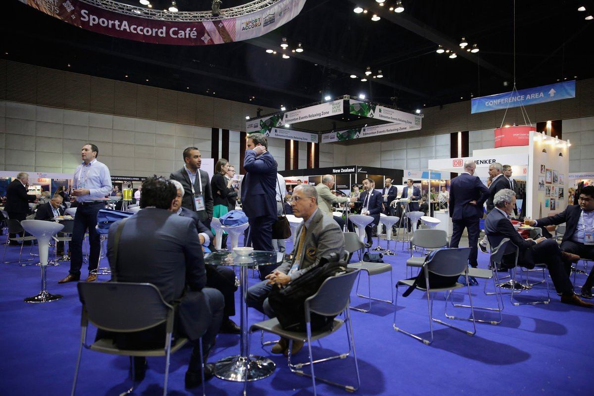 The exhibition area was alive with activity today ©SportAccord/Twitter